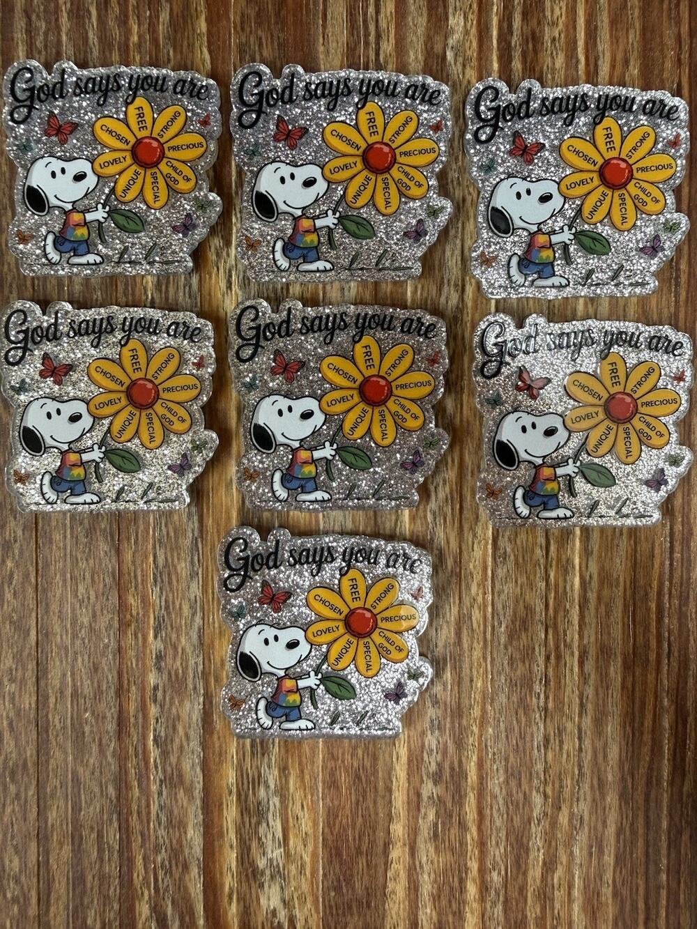 7 Pc Snoopy - God Says You Are Acrylic Flatbacks